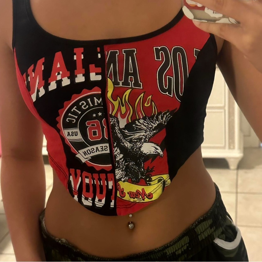 Graphic Red and Black Crop Tank Top